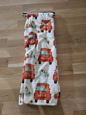 Fall Farmhouse Truck And Sunflower Print Plush Throw Blanket -